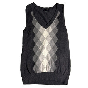 Banana Republic Argyle Sweater Vest Woemss XS Gray Preppy Scholar Dark Academia